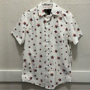 Rugby University Men's 4th of July American Flag Star Button Down Shirt NWT S